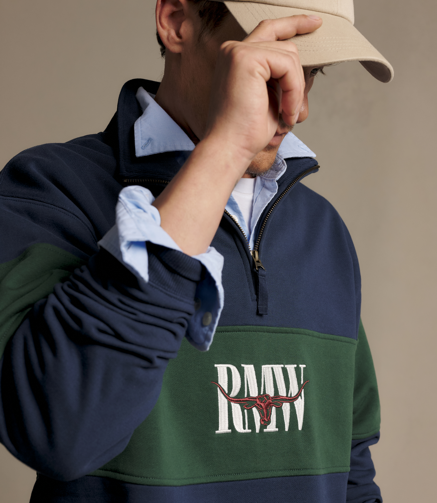 R M Williams - Heritage Panel Zip Sweatshirt - Navy/Green