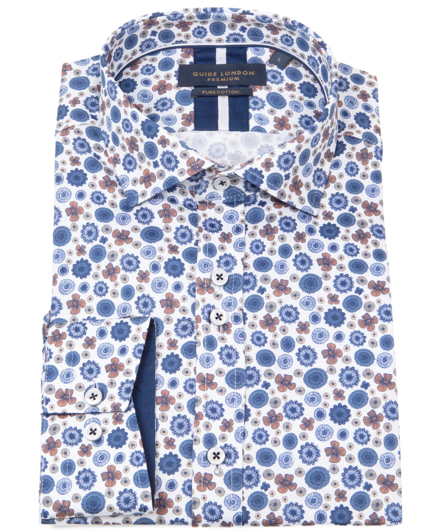 Guide London - Cotton Sateen Shirt - White/ Navy Floral