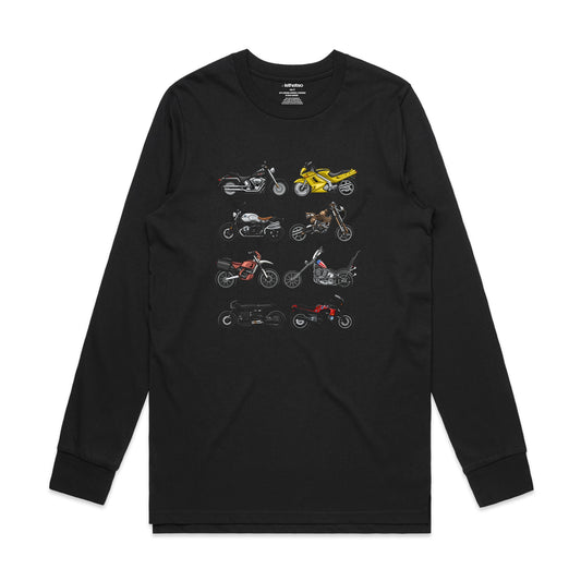 Isthatso Cotton Graphic Long Sleeved Tee - Movie Motorcycles - Black
