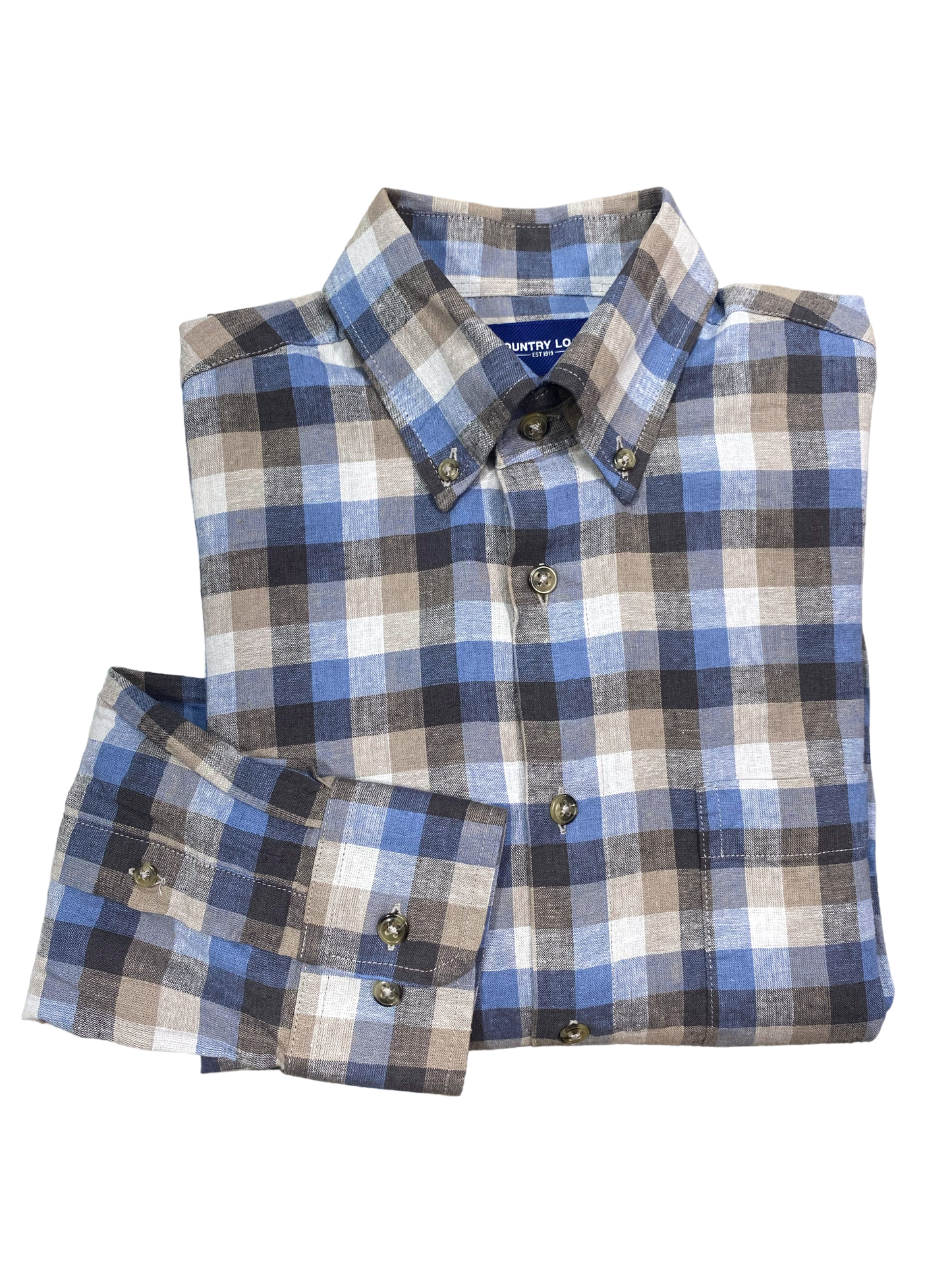 Country Look - Galway Linen Blend Shirt - Coffee/Blue Check