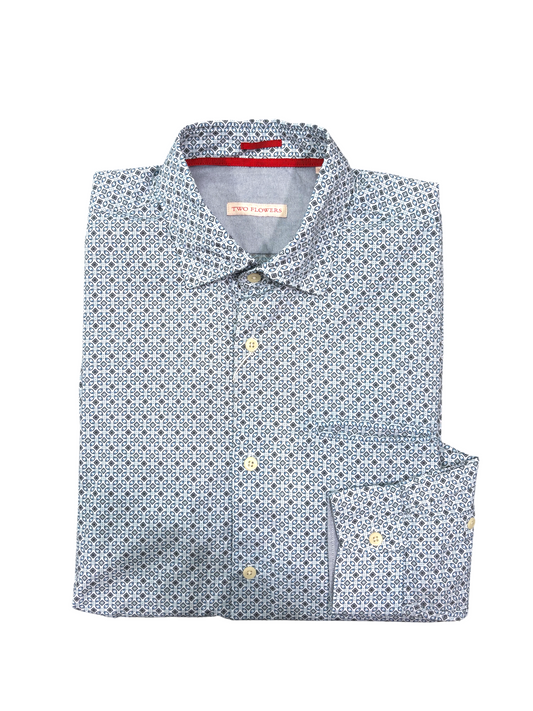 Two Flowers - Florian Shirt - Blue Geo