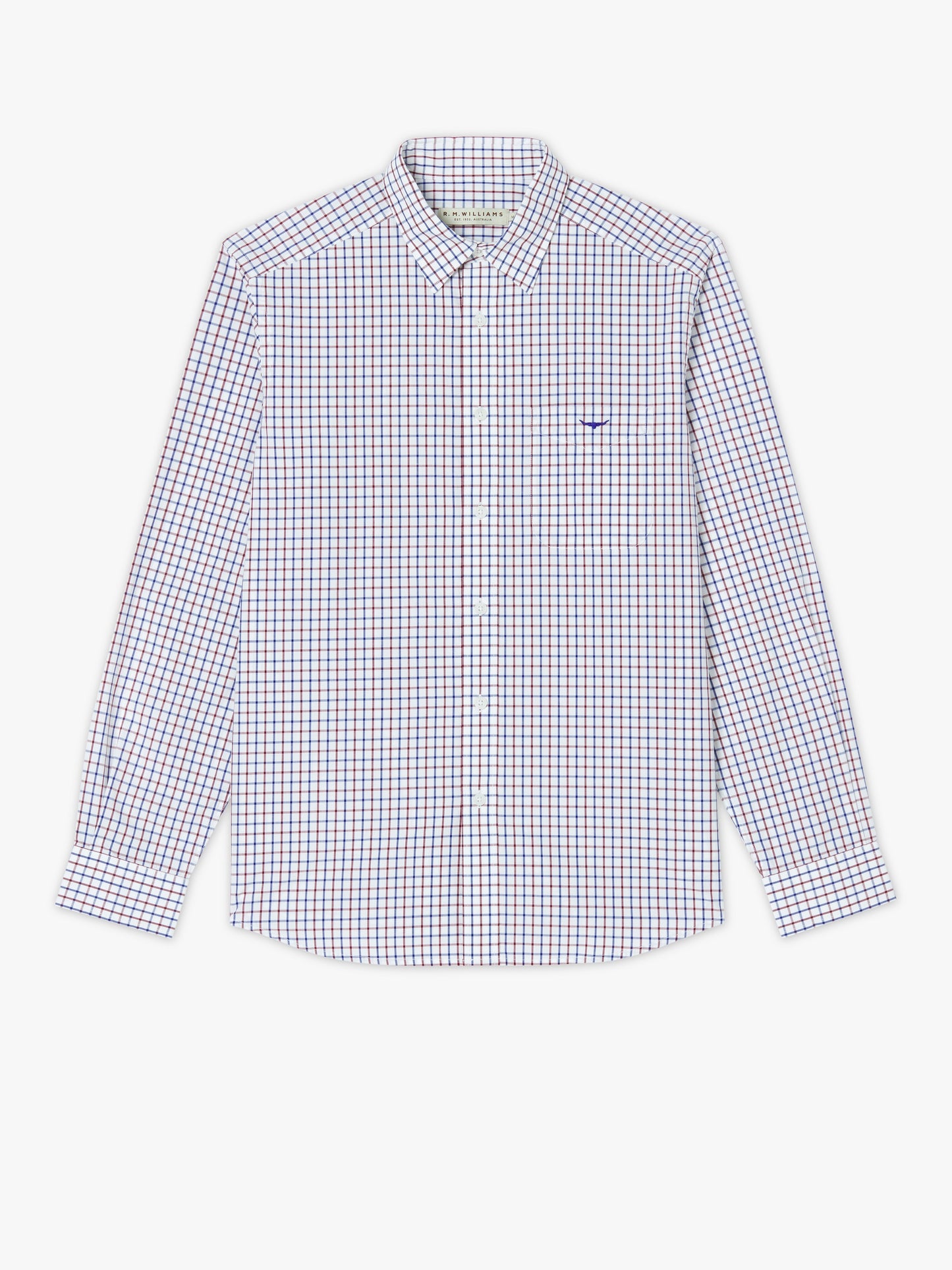 R. M. Williams Collins Shirt - Navy/Burgundy/White