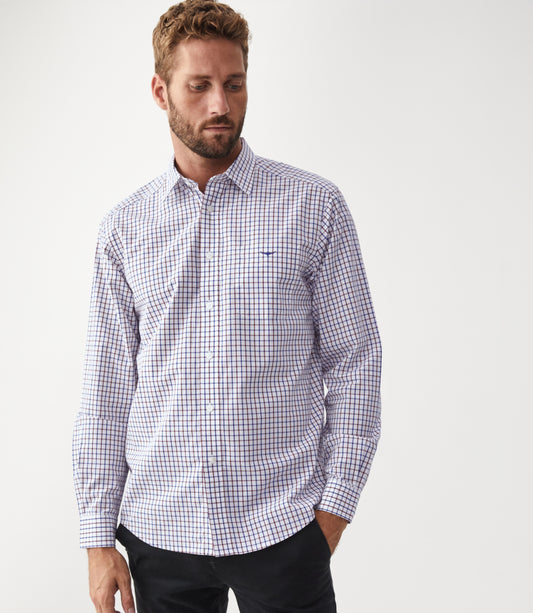 R. M. Williams Collins Shirt - Navy/Burgundy/White