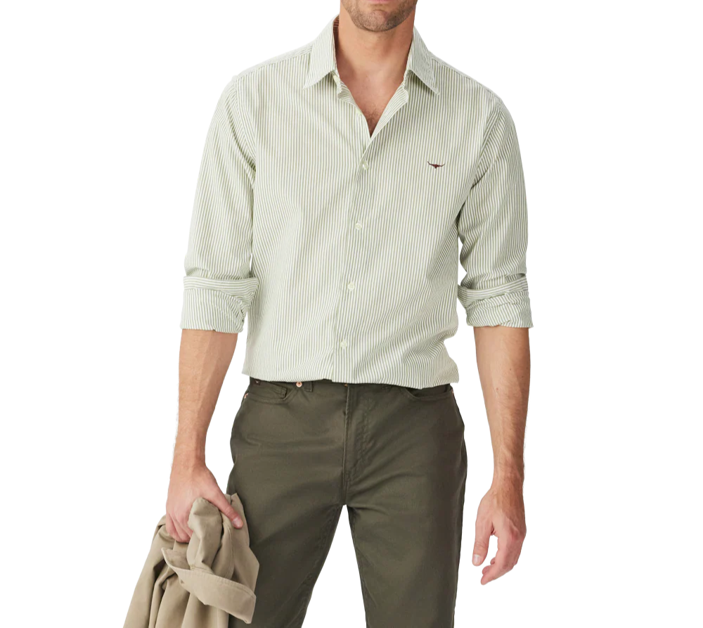 R. M. Williams - Sommers Striped Poplin Shirt - White/Green