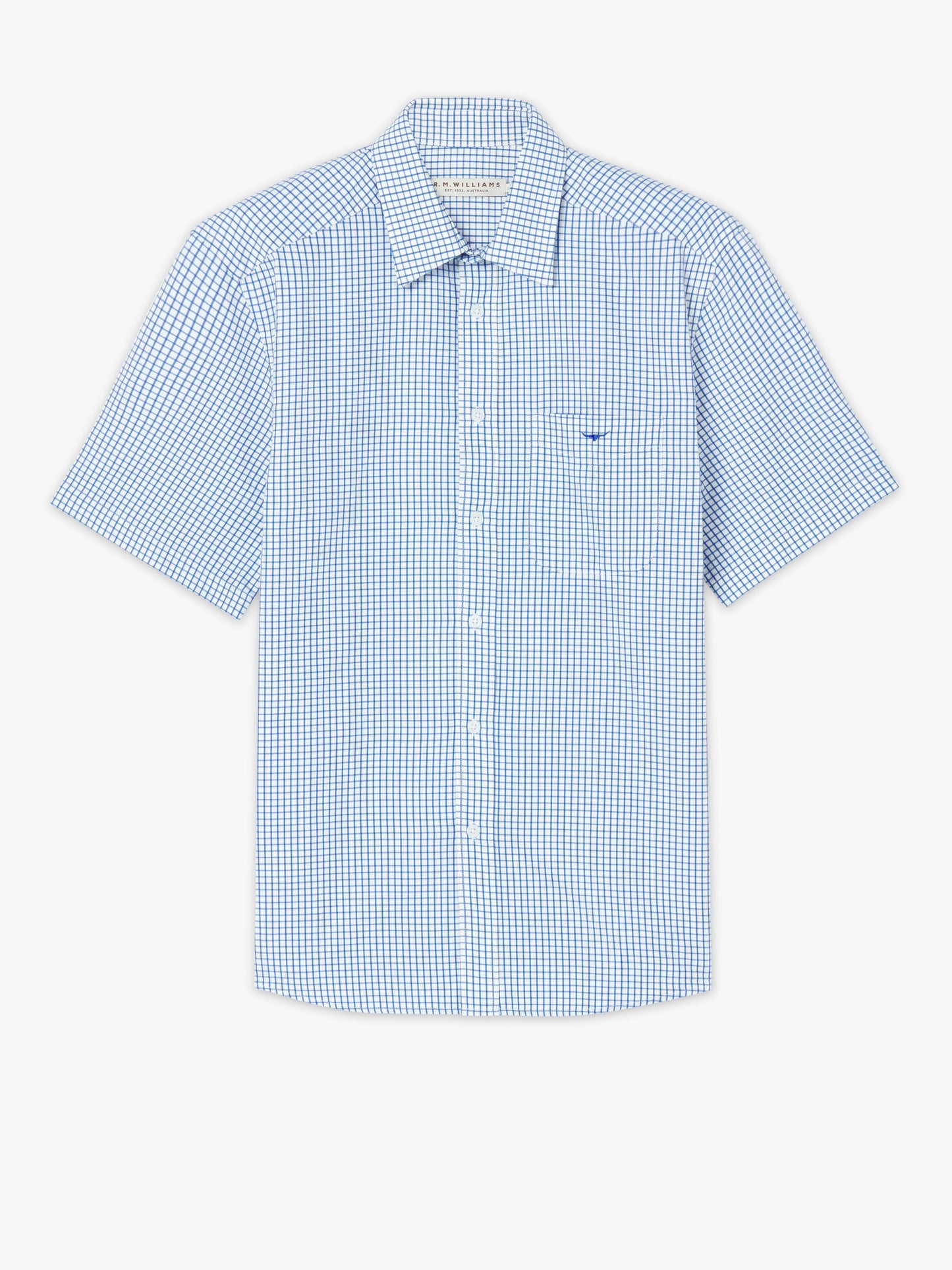 R. M. Williams Hervey Short Sleeved Shirt - White/Blue