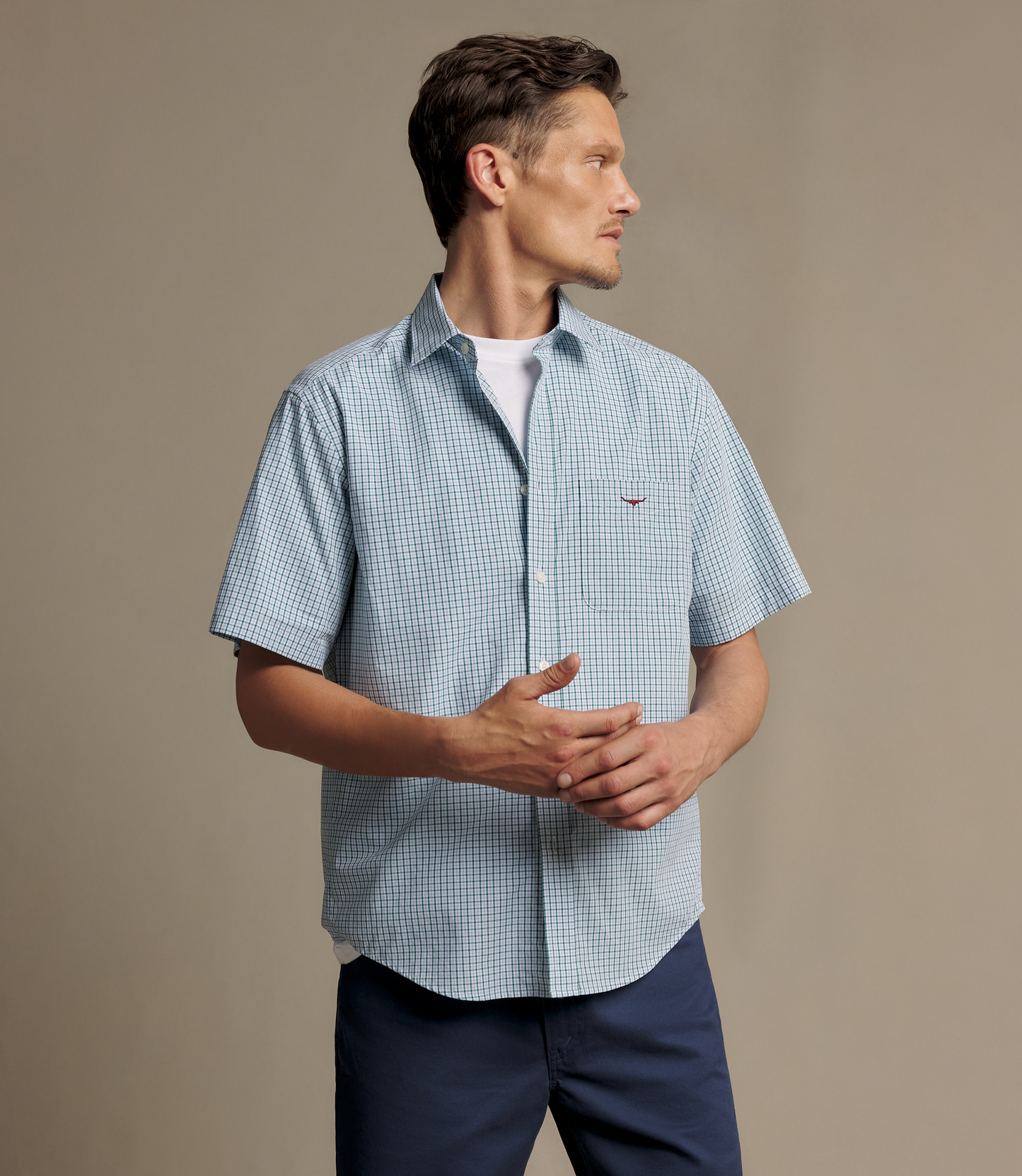 R. M. Williams - Quinn Poplin Short Sleeved Shirt - Green Check