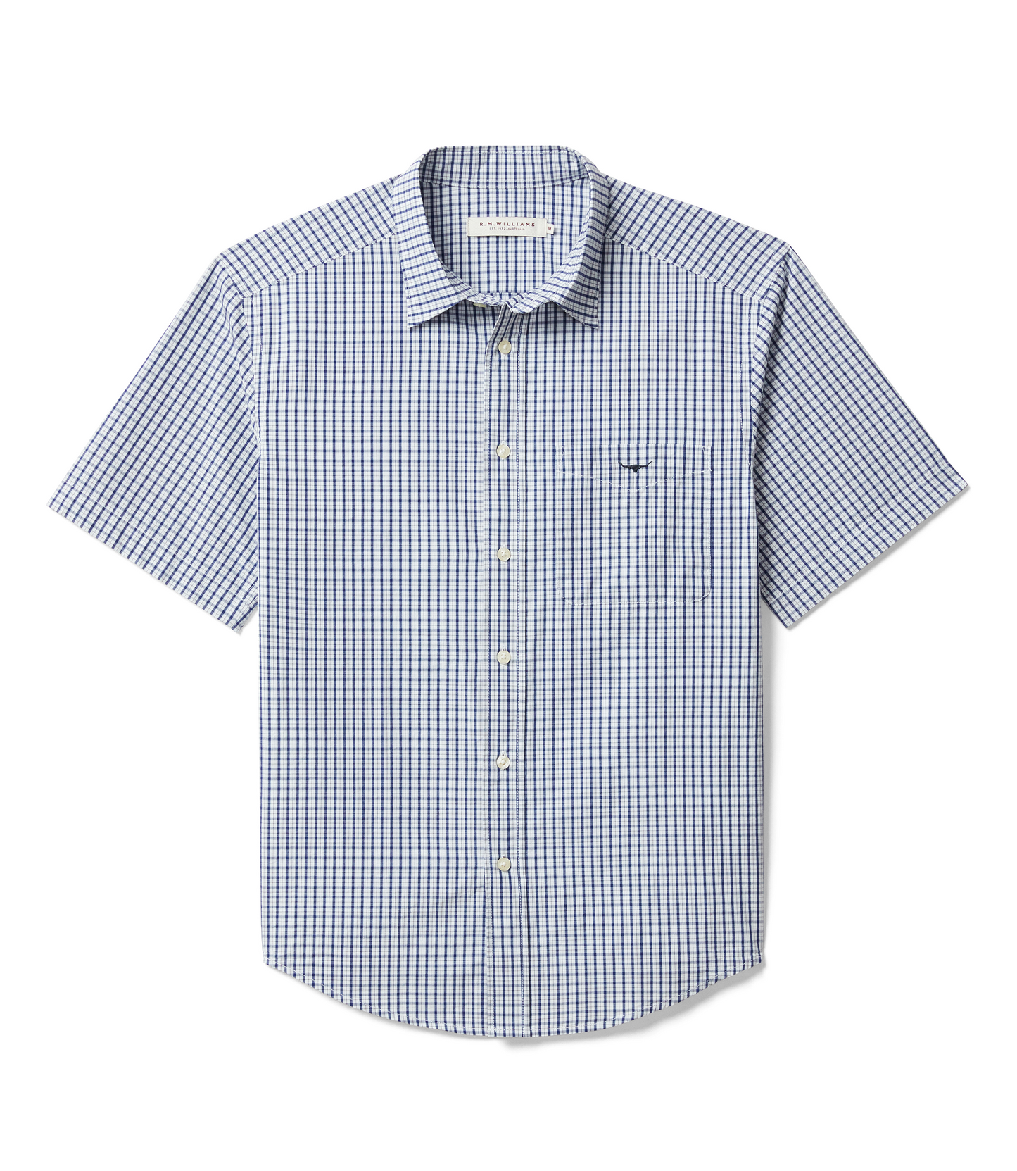 R. M. Williams - Augusta Classic Poplin S/S Shirt - White/Blue SHU11PSP701 (10/12) RC- FA 251021