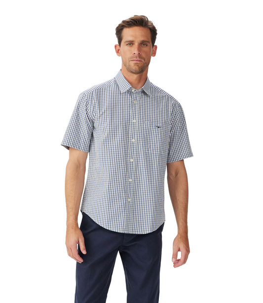 R. M. Williams - Augusta Classic Poplin S/S Shirt - White/Blue SHU11PSP701 (10/12) RC- FA 251021