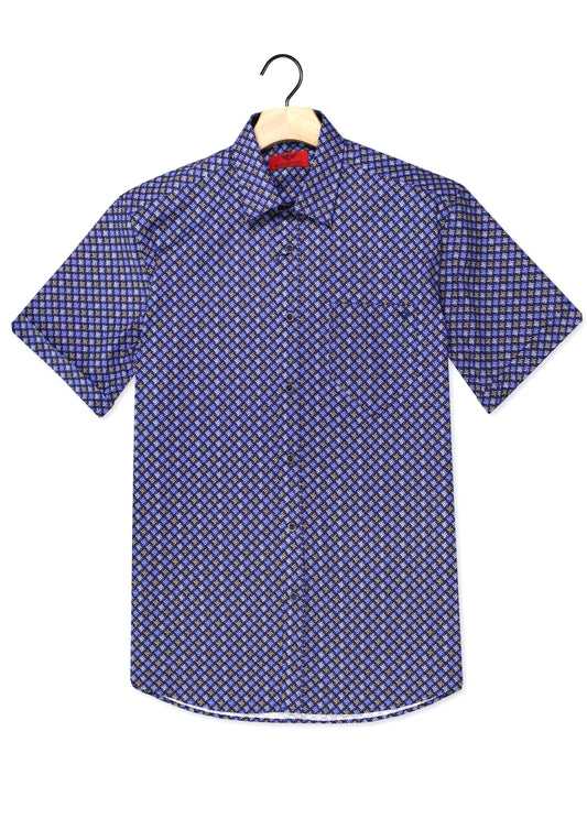 R.F. Scott - Fields Shirt  - Blue Square/Geo