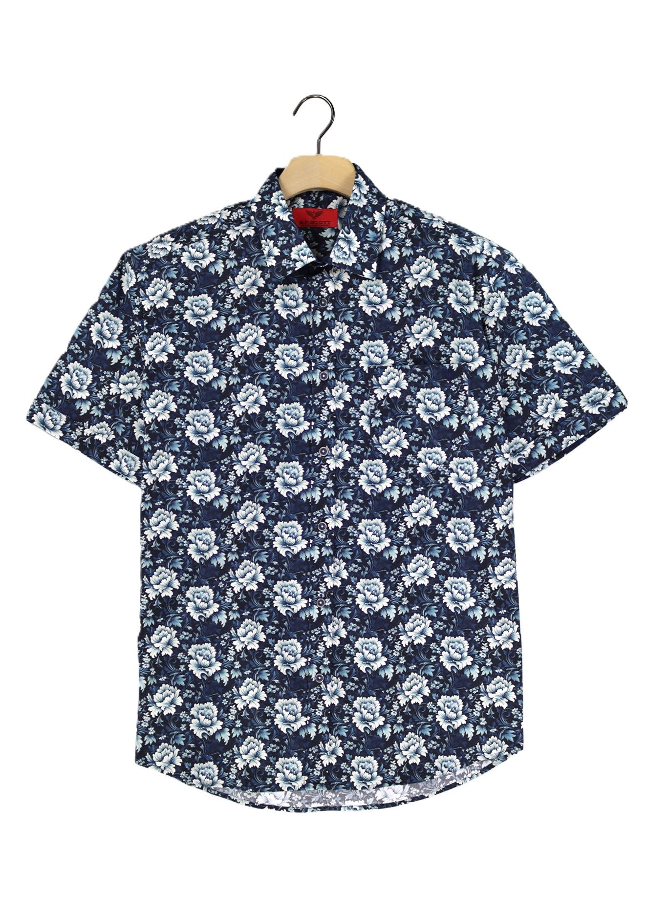 R.F. Scott - Fields Short Sleeved Shirt - Navy Velvet