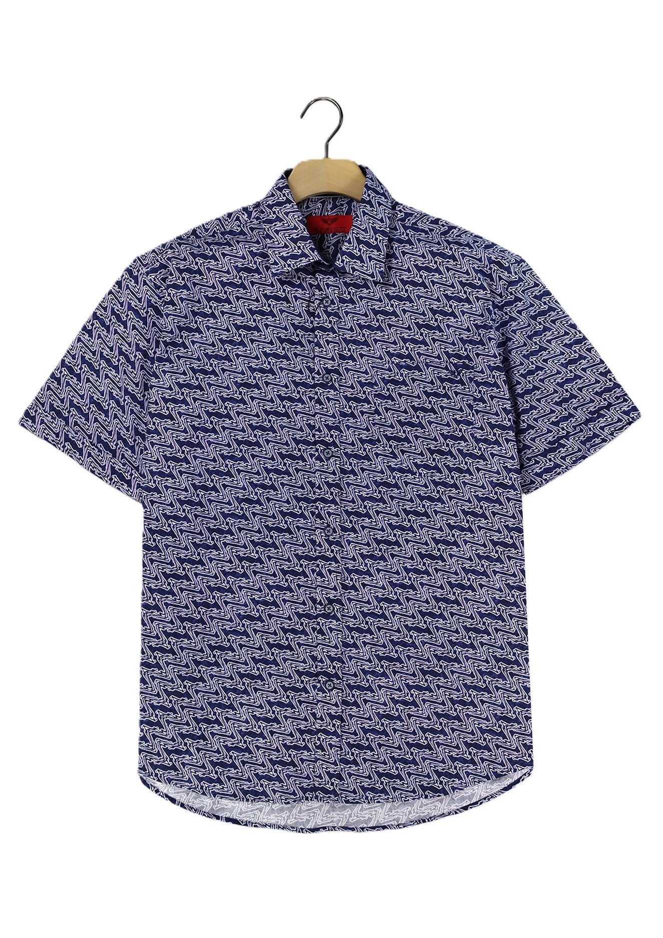 R.F. Scott - Fields Short Sleeved Shirt - Navy Zig Zag