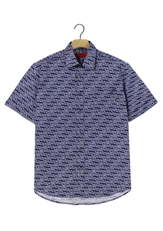 R.F. Scott - Fields Short Sleeved Shirt - Navy Zig Zag
