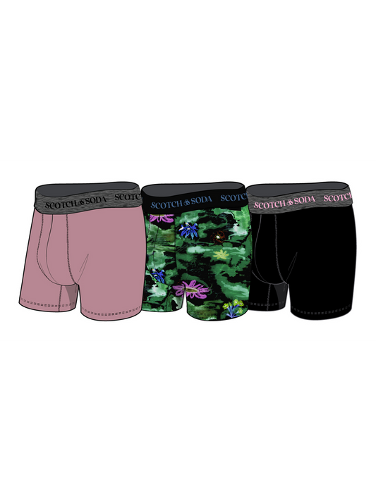 Scotch & Soda - 3 Pack Cotton Stretch Underwear - Black/Green