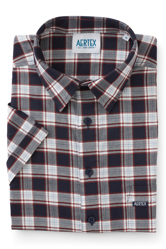 Aertex - Taunton Polo - Navy/Red Check