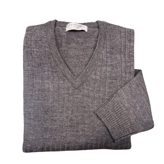 Silverdale - Mid-Weight Ribbed Vee Neck Jersey - Chestnut or Denim
