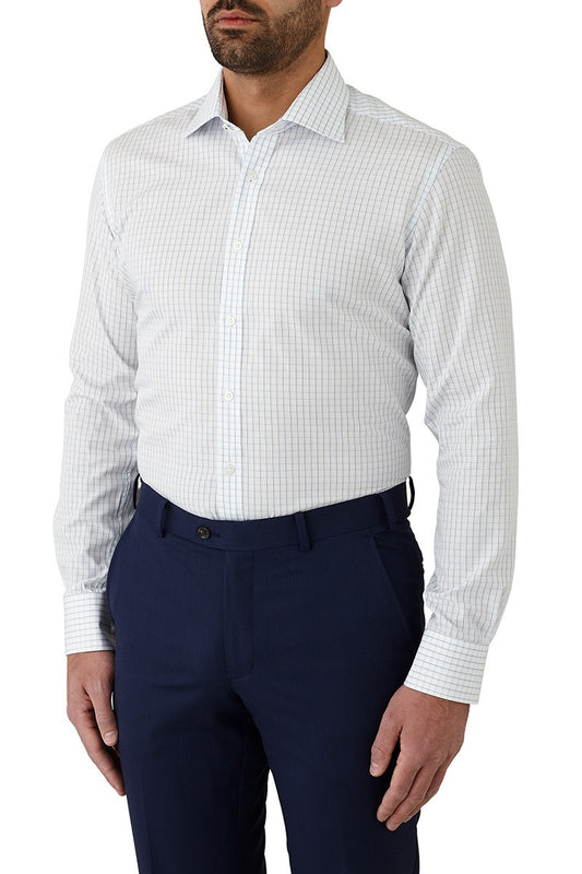 Cambridge Carlton Shirt - White/Blue Fine Check