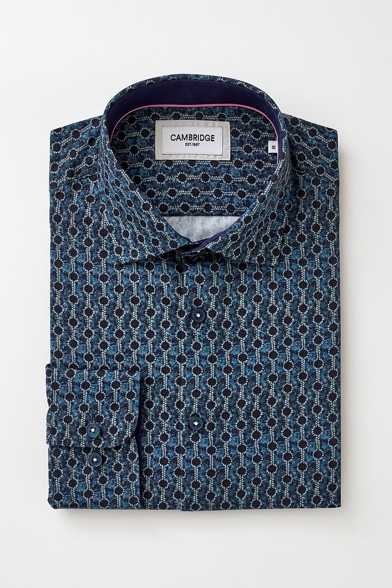 Cambridge - Sorrento Shirt - Blue/Teal Geo