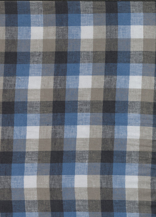 Country Look - Galway Linen Blend Shirt - Coffee/Blue Check