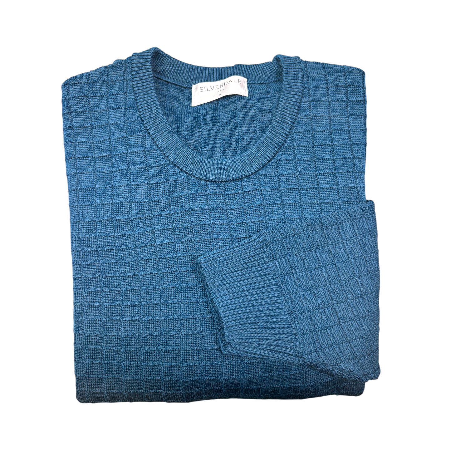 Silverdale - Check Crew Neck Jersey - Prussian and Charcoal