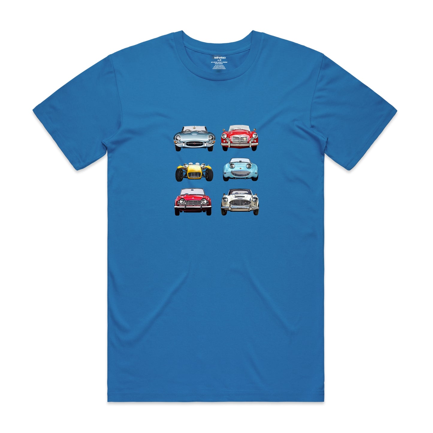 Isthatso Cotton Graphic T Shirt - UK Classic Cars - Blue