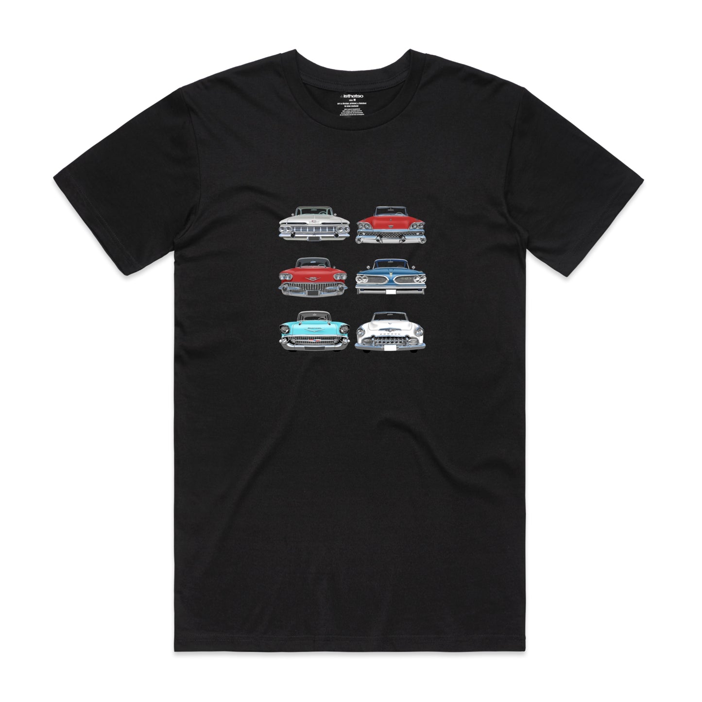 Isthatso Cotton Graphic T Shirt - USA Classic Cars - Black