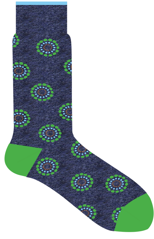 Lorenzo Uomo Italian Made Socks - Dotted Circles - Denim or Navy