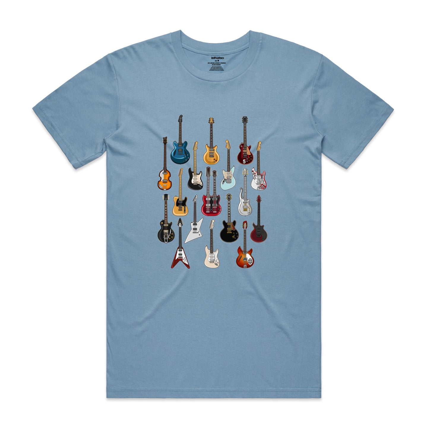 Isthatso Cotton Graphic T Shirt - Famous Guitars - Blue
