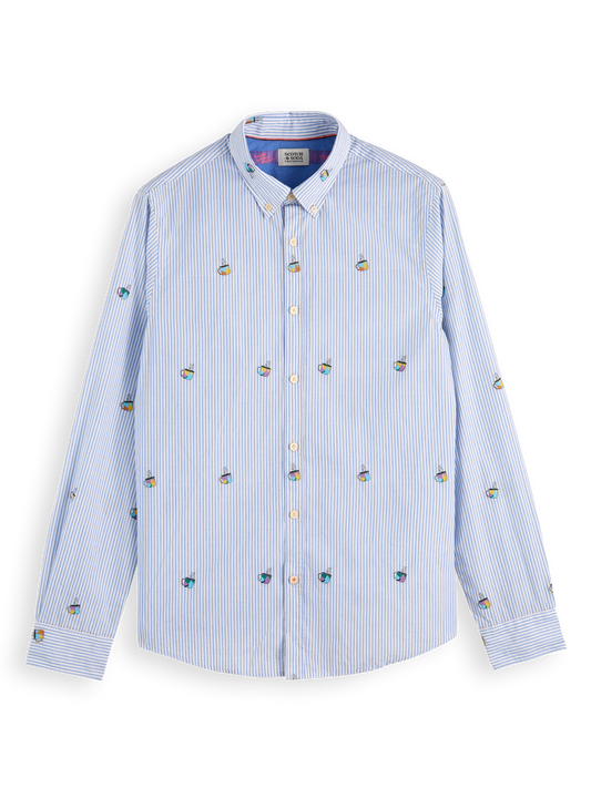 Scotch & Soda - Fill-Coupe Shirt - Fine Stripe/Embroidered Mugs