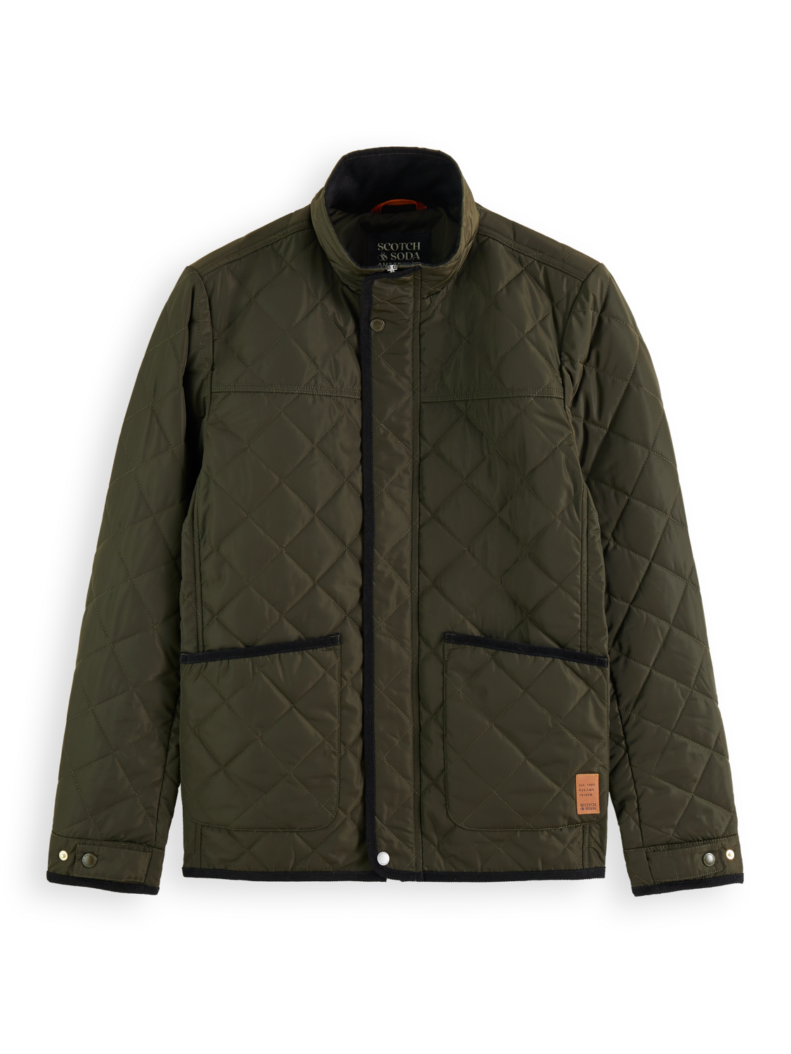Scotch & Soda - Corduroy Trimmed Quilted Vest Jacket - Military