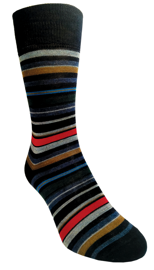 Lorenzo Uomo - Quaker Striped Wool Socks - Navy or Black
