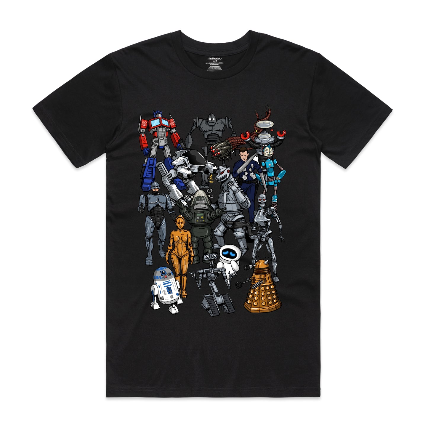 Isthatso Cotton Graphic T Shirt - Robots - Black