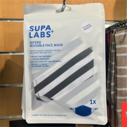 Supa Labs+ Defend Reusable Face Mask - Black & White Stripe